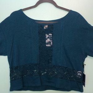 Blue Top With Lace Insert